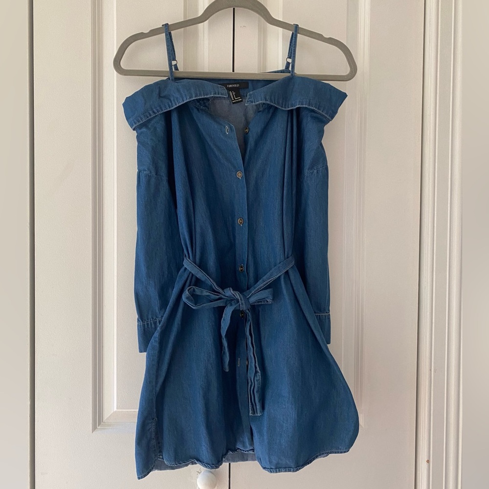Forever 21 Blue Denim off shoulder dress